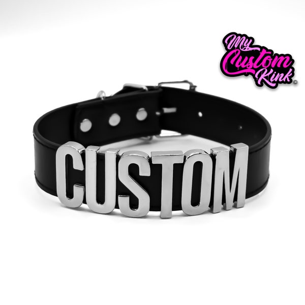 Custom Text Thick Collar/Choker with Large 35mm Silver Letter Charms any text / any name