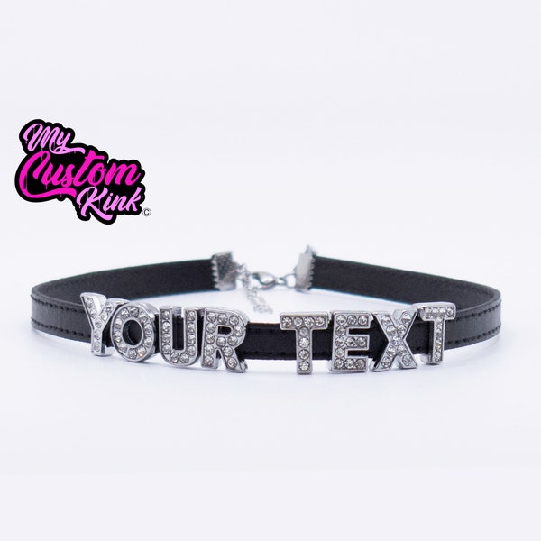 Votre texte Collier ras de cou personnalisé tout texte - Alphabet tout texte de nom - Ras de cou uni velours cuir végétalien collier pailleté