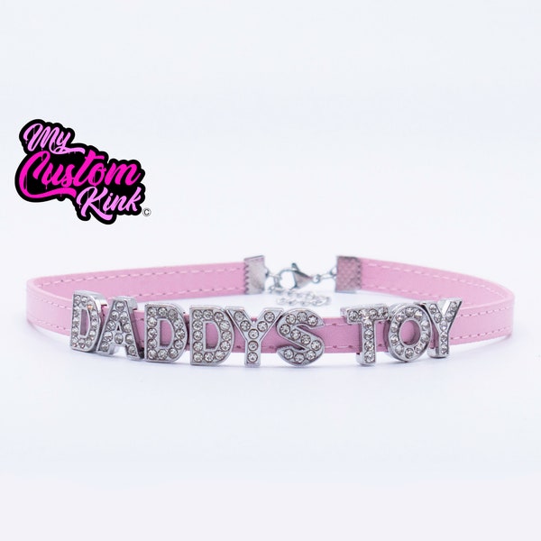 Daddys Toy Choker - Alphabet Any Name Text - Plain Choker Velvet Vegan Leather Collar Glitter