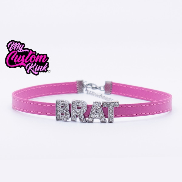 Brat Choker - Alphabet Any Name Text - Plain Choker Velvet Vegan Leather Collar Glitter