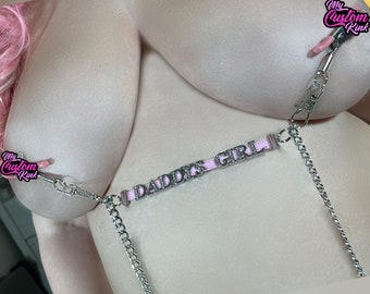 Daddy's Girl Custom Nipple Clamps Rhinestone Clamps Stainless Steel Chain & Clamps Black BDSM DDLG Adjustable Rhinestone Diamante