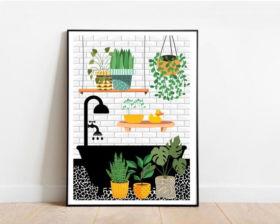 Yellow Bathroom Prints Yellow Bathroom Print Botanical House - Etsy UK