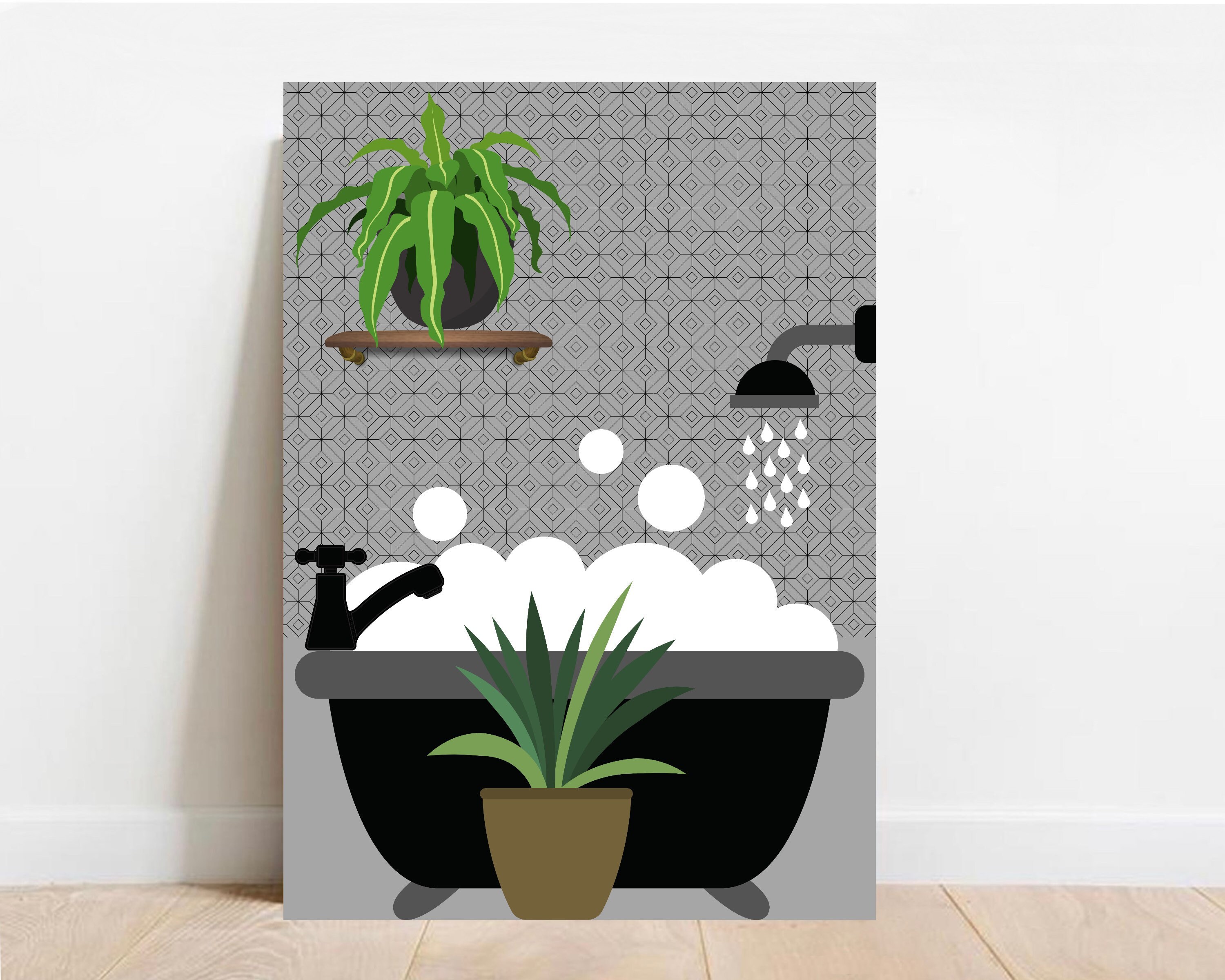 Digital Prints A5 A3 Bathroom Plant Prints A6 Grey Bathroom Botanical ...