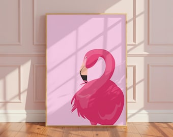 Pink Flamingo Art Print, Pink Animal Illustration, Home Decor.