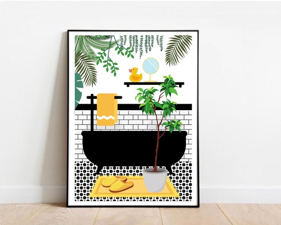Yellow Bathroom Prints Yellow Bathroom Print Botanical House - Etsy