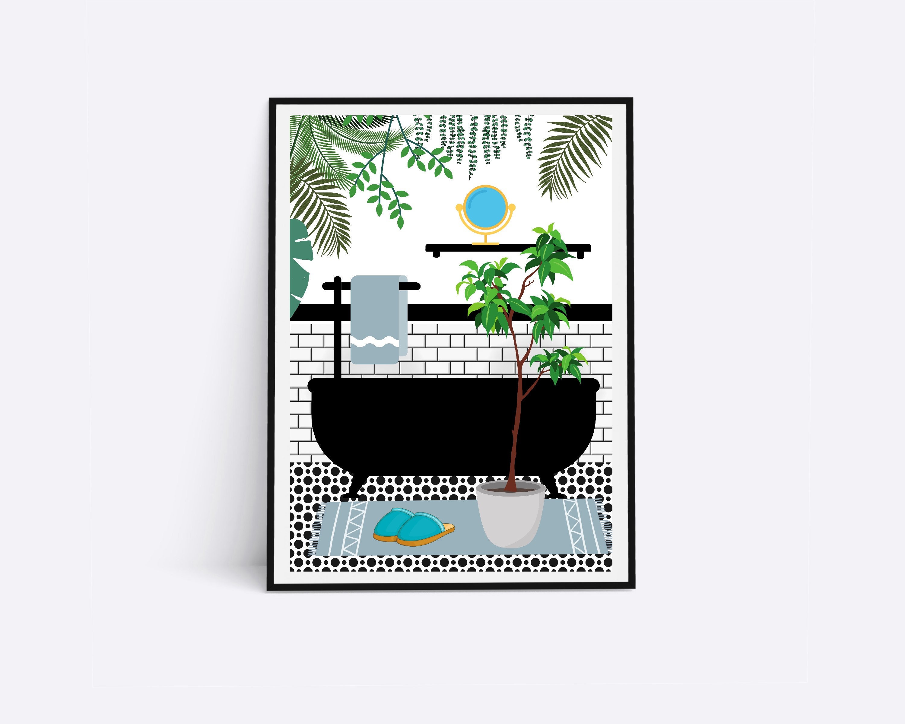 Blue Bathroom Prints Blue Bathroom Botanical House Plants - Etsy