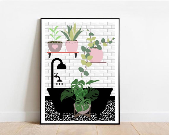 Digital Prints A5 A3 Bathroom Plant Prints A6 Grey Bathroom Botanical ...