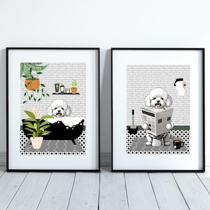 Bichon Frise Bathroom Prints: Funny Pet Art, Set of 2