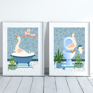 Set of Two Goose Bathroom Prints. One Goose in the Bath and - Etsy