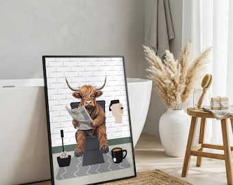 Funny Highland Cow Toilet Print | Whimsical Bathroom Art