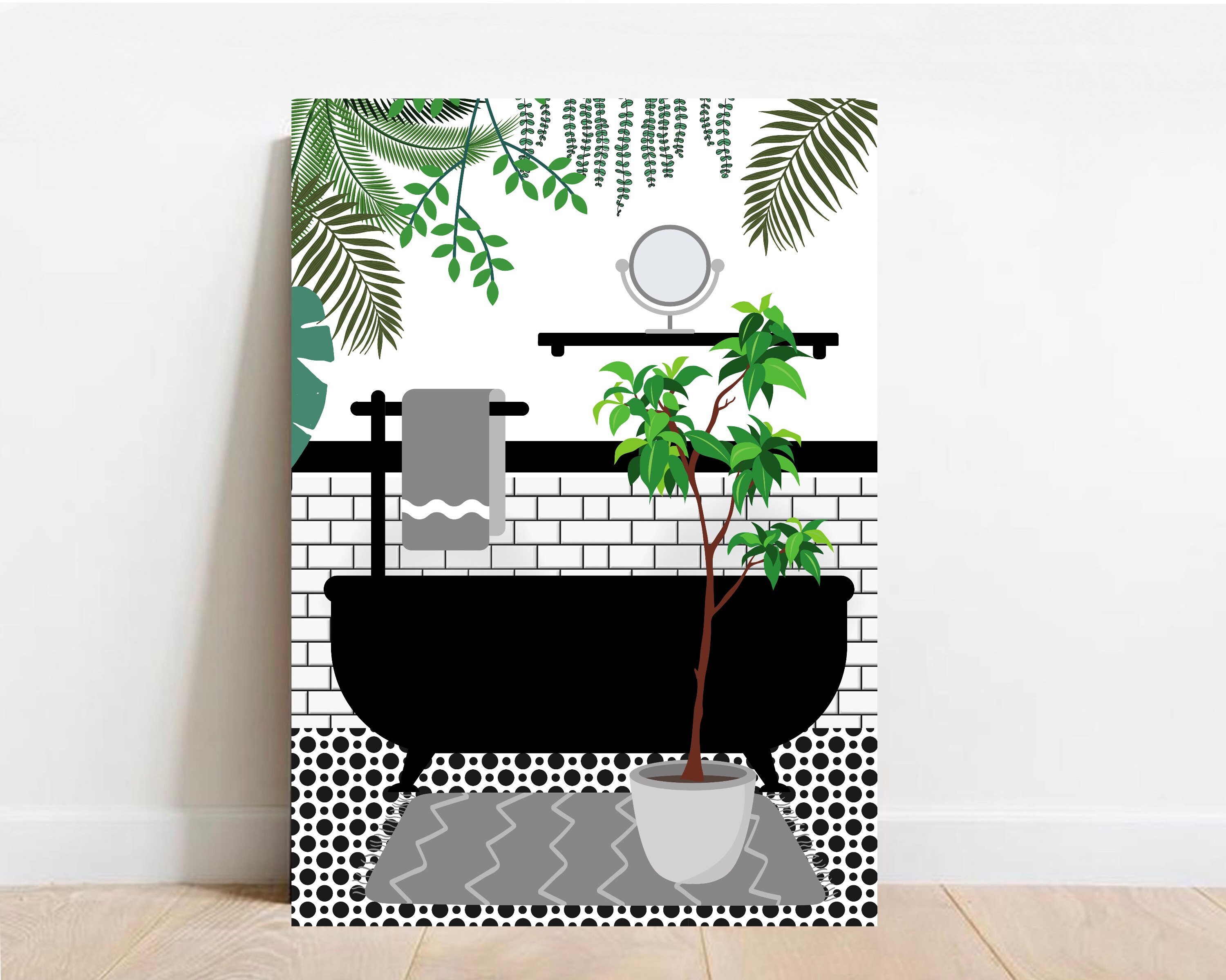 Digital Prints A5 A3 Bathroom Plant Prints A6 Grey Bathroom Botanical ...