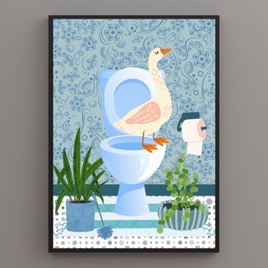 Set of Two Goose Bathroom Prints. One Goose in the Bath and One Goose ...