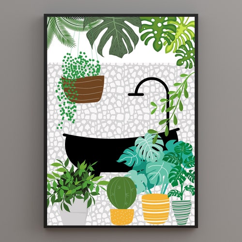 Yellow Bathroom Print Bathroom Art Botanical Prints House Etsy