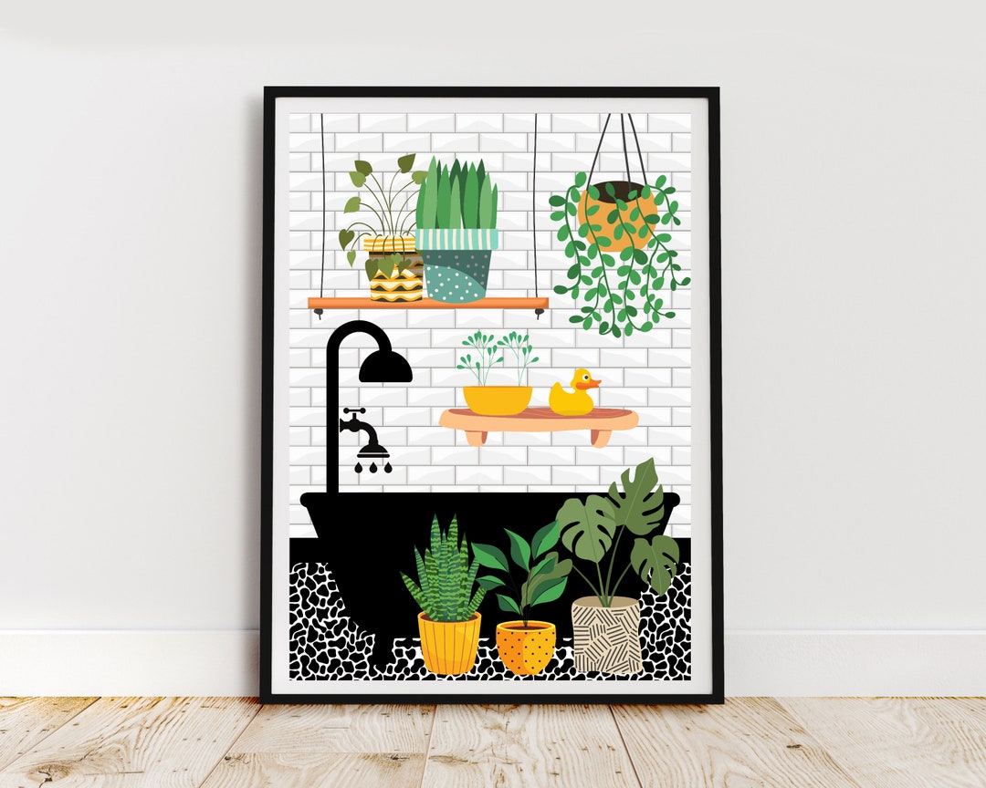 Yellow Bathroom Prints, Yellow Bathroom Print, Botanical House Plants ...