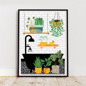 Yellow Bathroom Prints, Yellow Bathroom Print, Botanical House Plants Art Print Gallery Wall, Bathroom Plant Prints, Botanical Bathroom.