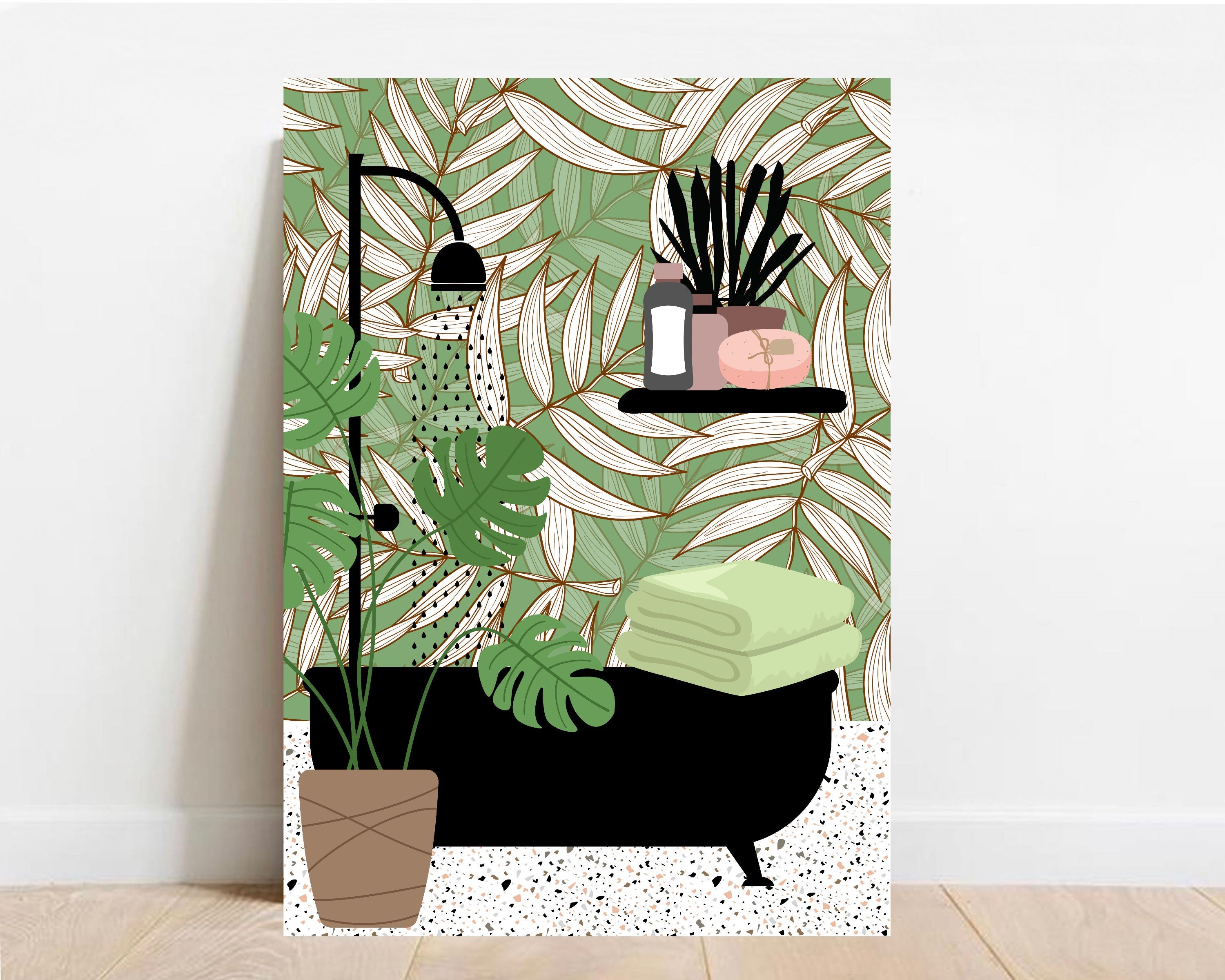 Green Bathroom Prints Tropical Botanical Bath House Plants - Etsy
