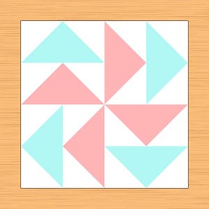 Schema per blocco di patchwork "Oche volanti - Puzzle olandese" in formato PDF, disponibile in 3 misure.