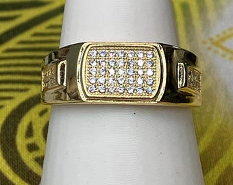 Men’s Gold Over 925 Sterling Silver CZ Signet Ring | Size 10 | Iced Out Pave Ring | Hip Hop Ring | Statement Ring