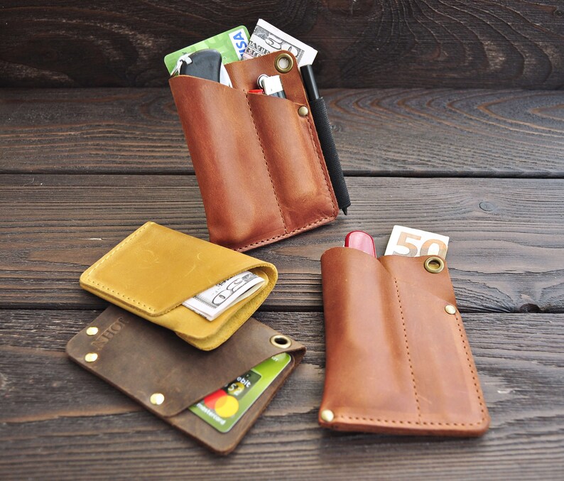 EDC wallet Minimalist mens leather wallet Etsy