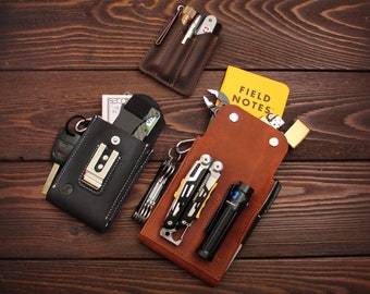 Leather EDC organizer, Small pocket organizer EDC belt pouch for Leatherman, FREE personalization