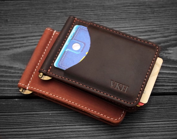Leather money clip card holder deals