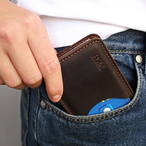 Cartera de bolsillo frontal SLIM, Cartera de cuero con clip para billetes