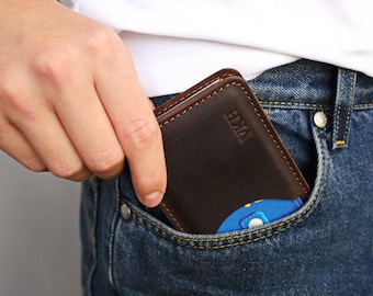 SLIM Front pocket wallet, Leather money clip wallet