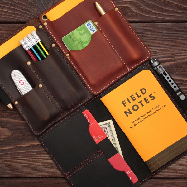 Leather Field Notes cover with pen holder, FREE personalization