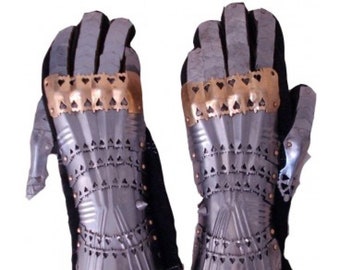 Gauntlet Gloves armadura con acentos de latón Medieval Caballero par Crusader Guante De Regalo