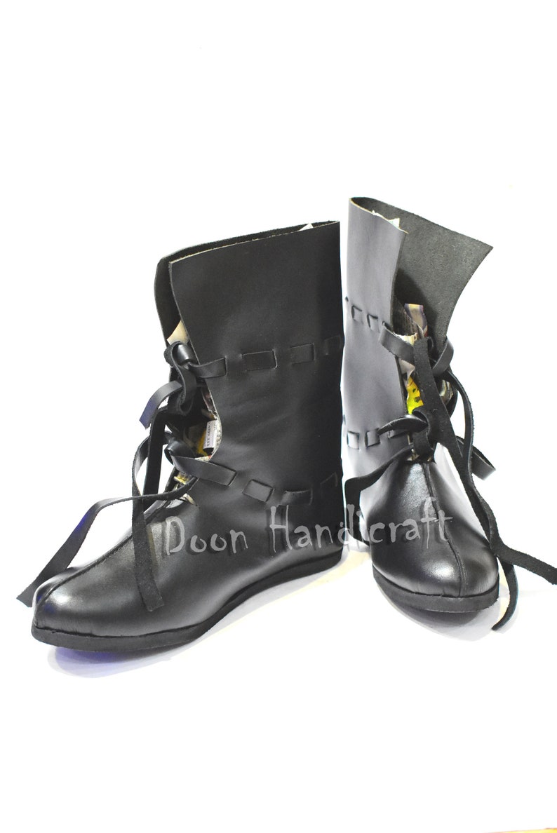 Black real leather boots Dark cattle leather Medieval style Festival shoes by Wild Good Spring Ethnic Larp shoes barefoot shoes