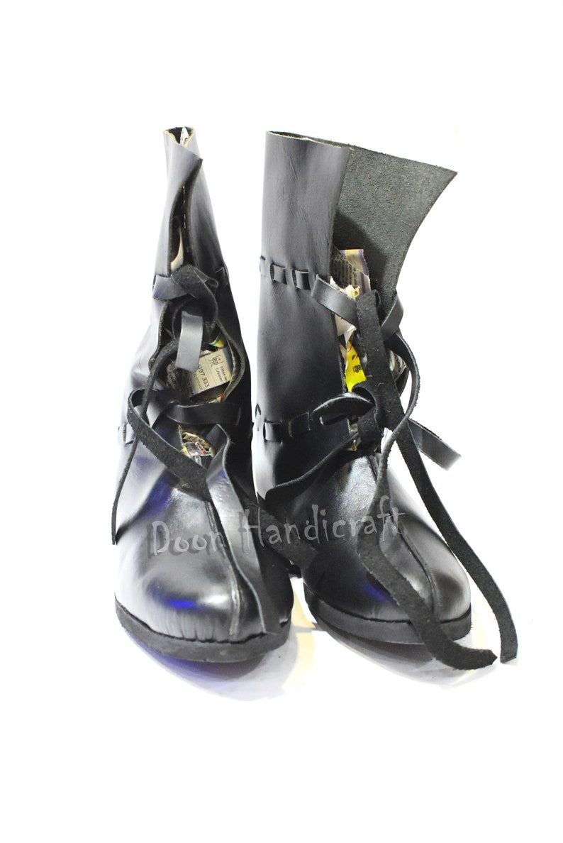 Black real leather boots Dark cattle leather Medieval style Festival shoes by Wild Good Spring Ethnic Larp shoes barefoot shoes