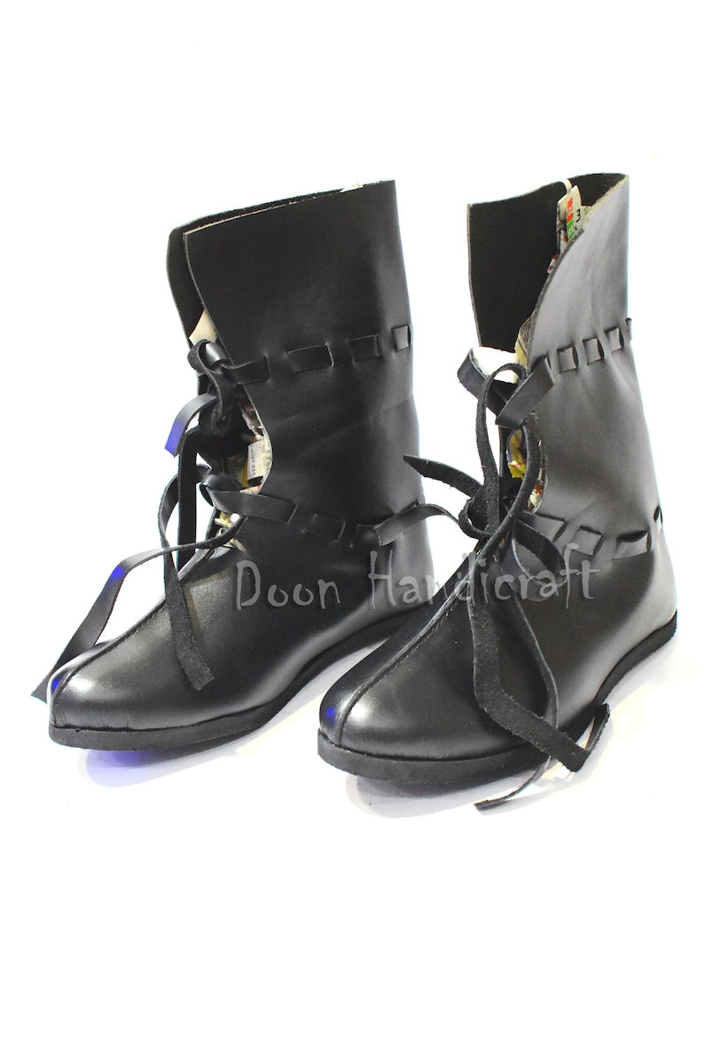 Black real leather boots Dark cattle leather Medieval style Festival shoes by Wild Good Spring Ethnic Larp shoes barefoot shoes