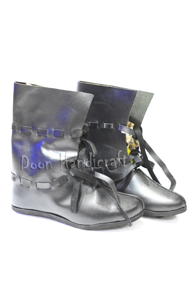 Black real leather boots Dark cattle leather Medieval style Festival shoes by Wild Good Spring Ethnic Larp shoes barefoot shoes