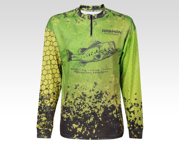 Performance Fishing T-shirt With Largemouth Bass RAINMAN Forestlegend.  Great Fishing Gift for Men. SPF 50. Long Sleeves, Quick Dry. UPF 30 