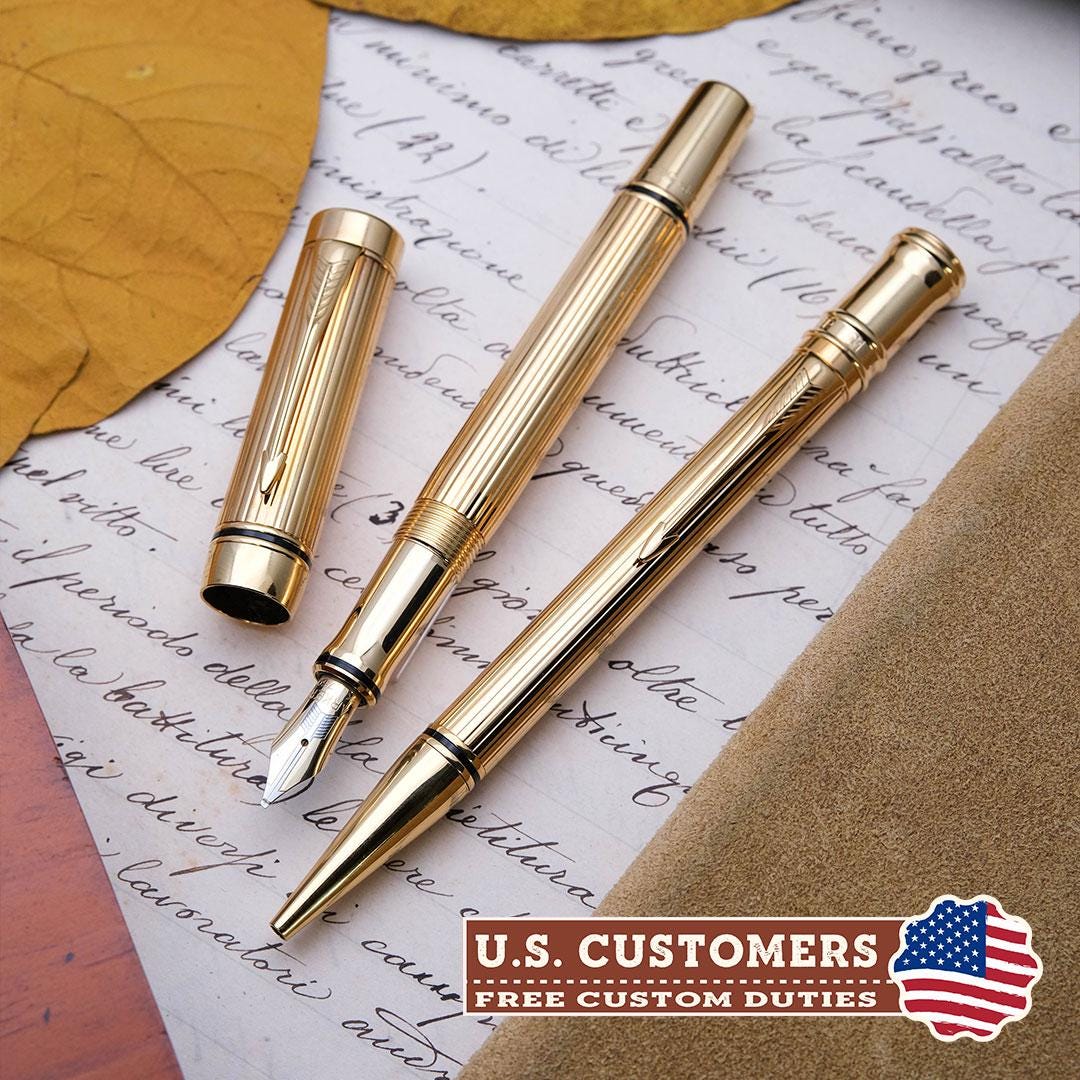 Parker - Brass Duofold Shop Display Set for Solid Gold - Fountain
