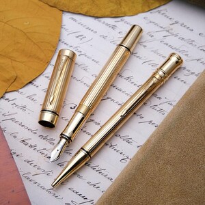 Parker - Brass Duofold Shop Display Set for solid gold - Fountain pen + Ballpoint pen