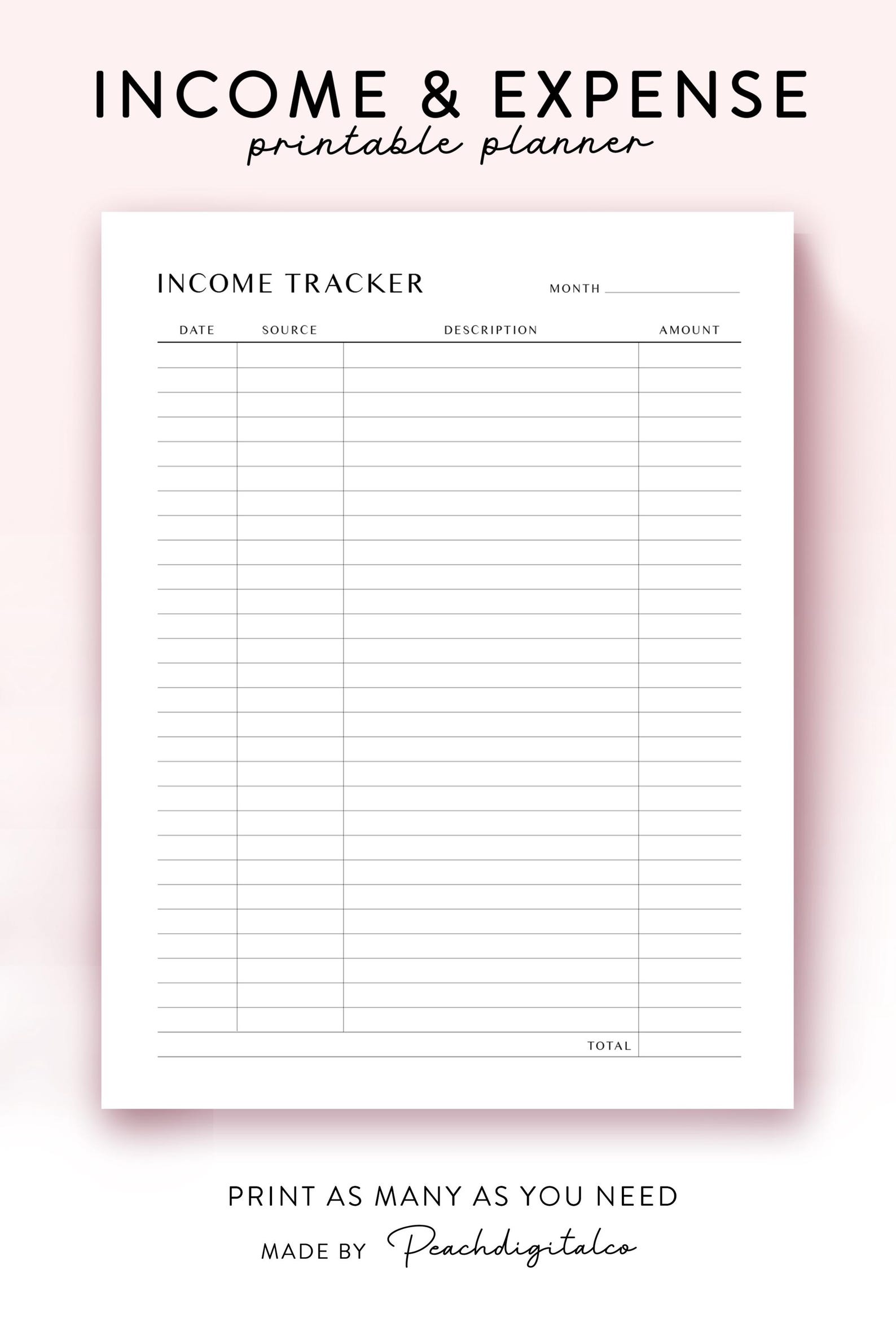 Weekly Income Log Income & Expense Tracker Printable, Income Tracker Printable, Monthly ...