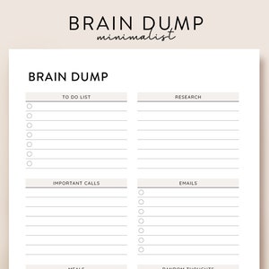 Brain Dump Printable, Gedanken Organizer, ADHS Gehirndump, Gedanken-Tracker Organisationsplaner, Analysierende Lähmung Planer Gedankenjournal