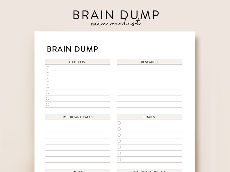Brain Dump Printable, Thought Organizer, ADHD brain dump, Thought tracker Organization planner, Analysis Paralysis planner Thought journal