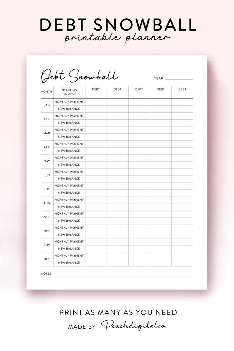 Debt Snowball Printable, Financial Planner, Debt Payment Tracker, Debt ...
