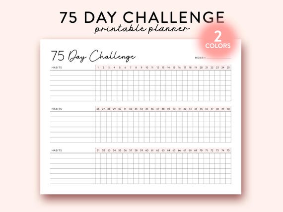75 Day Challenge Printable Landscape, Daily 75 Day Challenge journal, 75 Soft Challenge Tracker, Health and Fitness Goals, Habit Tracker