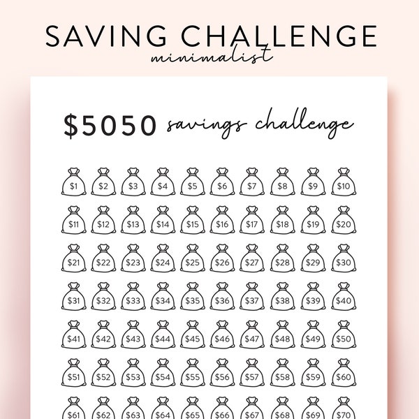 5050 Savings Challenge Printable, 100 Envelope Challenge Printable, 5050 Money Savings Printable Challenge Finance Tracker Budget Saving PDF