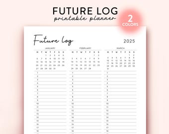 2025 Future Log Printable, Monthly Overview, Yearly Planner, Year at a Glance, Annual Overview, Quarterly Calendar