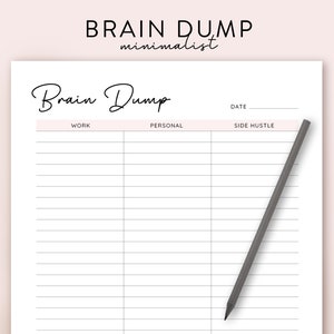 Brain Dump template, Brain Dump Printable ADHD brain dump, Brain Dump planner brain dump digital Thought tracker Analysis Paralysis planner