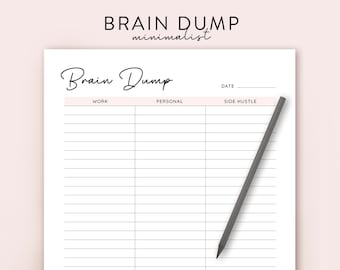 Brain Dump template, Brain Dump Printable ADHD brain dump, Brain Dump planner brain dump digital Thought tracker Analysis Paralysis planner