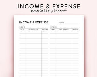 Income & Expense Tracker printable, Income tracker printable, Monthly Budget Planner, Income log printable Expense Log, spending tracker