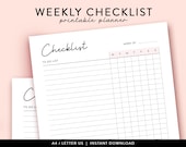 Weekly Checklist Printable, Weekly To Do List Template, Task List, Checklist Planner, Checklist Journal, weekly Checklist template