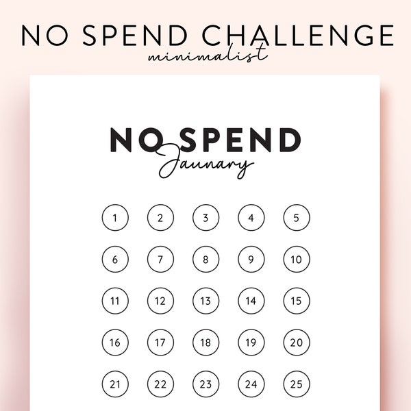 12 Month No Spend Challenge, 30 Day No Spending Tracker Printable No Spending Challenge 12 Month Savings Challenge, no spend month tracker