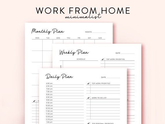 Monthly Weekly Printable Work From Home Planner Personal Daily Planner, Productivity Planner, Daily Hourly Planner, Work Daily Planner