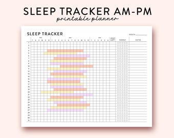 Sleep Tracker Printable, Monthly Sleep Tracker Planner Printable PDF, Sleep log AM PM Sleep Tracker Digital Landscape Planner Habit Tracker